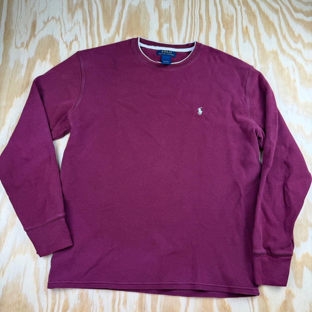 Polo Ralph Lauren Mens Medium Waffle Knit Thermal Long Sleeve Shirt Burgundy